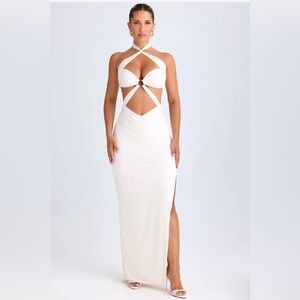 Elegant White Kalyani Halter Maxi Dress
